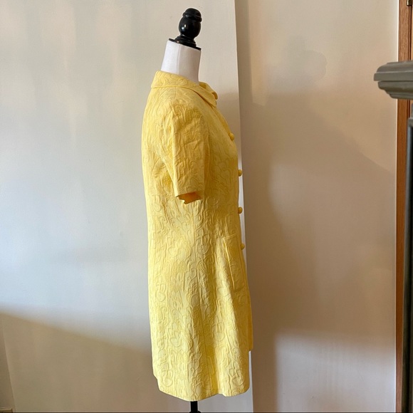 Louben 60s mod vintage style brocade damask yellow Peter Pan collar jacket dress - Picture 8 of 12